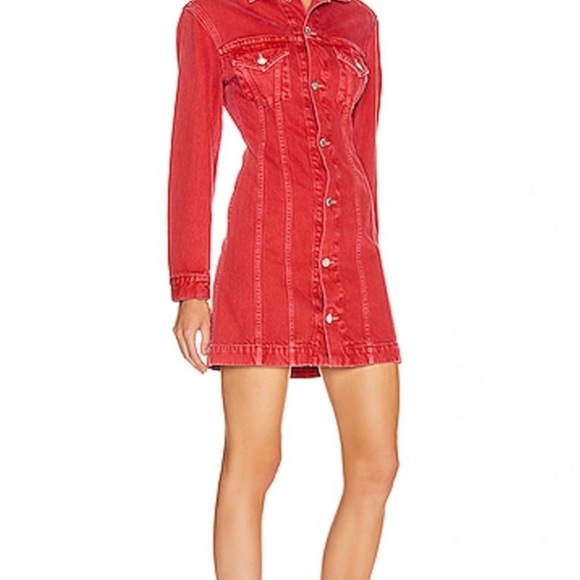 NWOT Helmut Lang Red Denim Femme Trucker Mini Dress - Picture 1 of 7